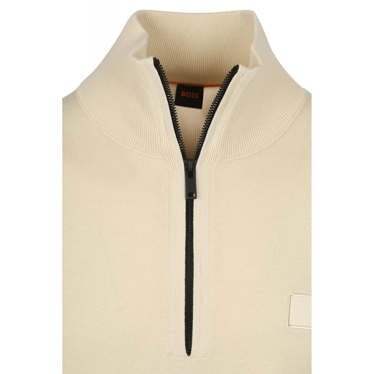 Hugo Boss 50527585 Kanobix_S Patch Logo Half Zip Funnel Neck Jumper - Beige