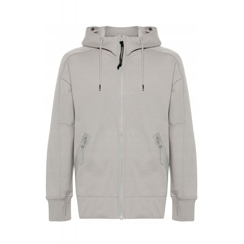 C.P. Company 16CMSS082A Diagonal Raised Fleece Zip Through Goggle Hood Top - Ice Grey