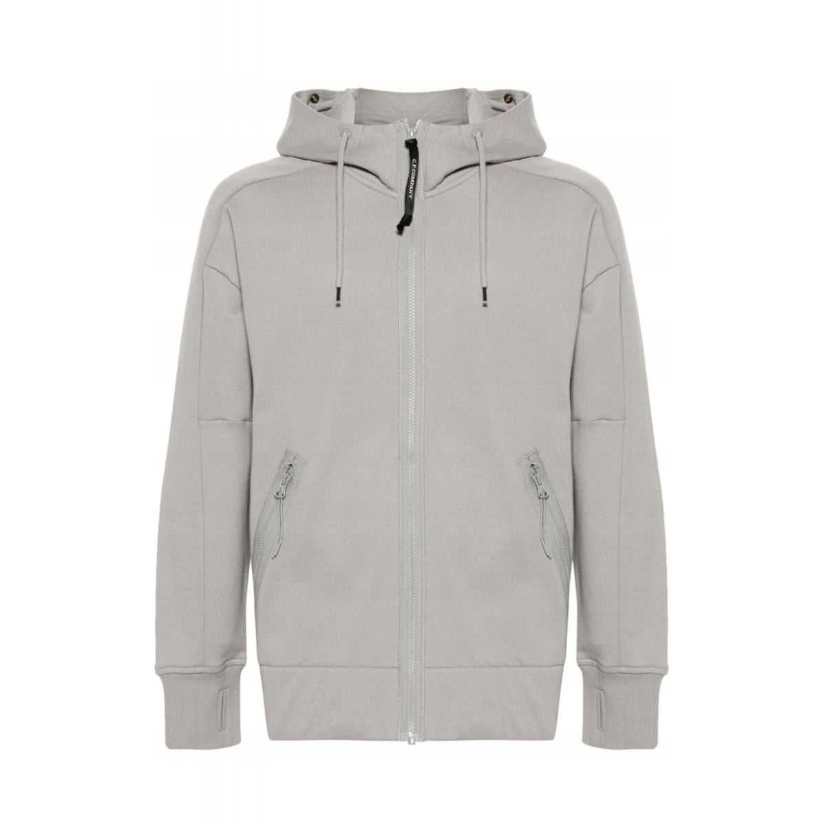C.P. Company 16CMSS082A Diagonal Raised Fleece Zip Through Goggle Hood Top - Ice Grey
