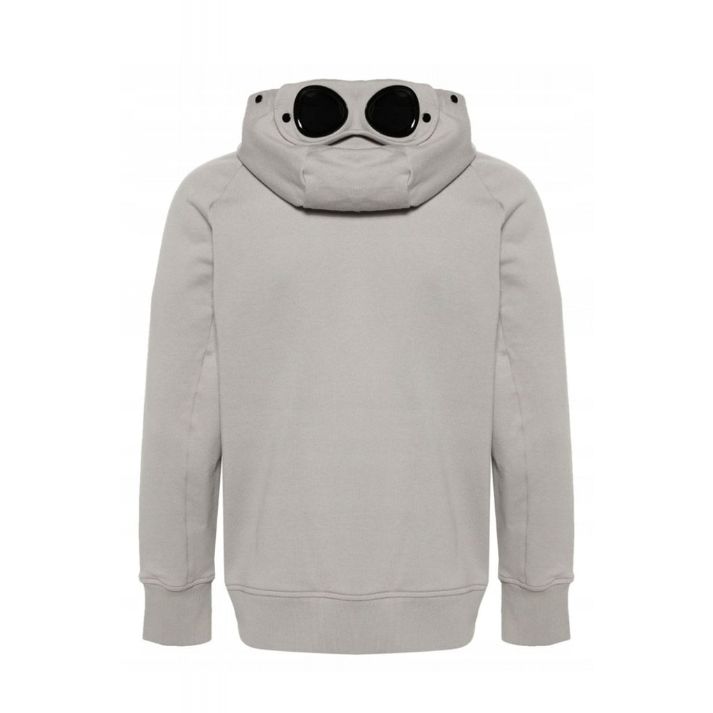 C.P. Company 16CMSS082A Diagonal Raised Fleece Zip Through Goggle Hood Top - Ice Grey
