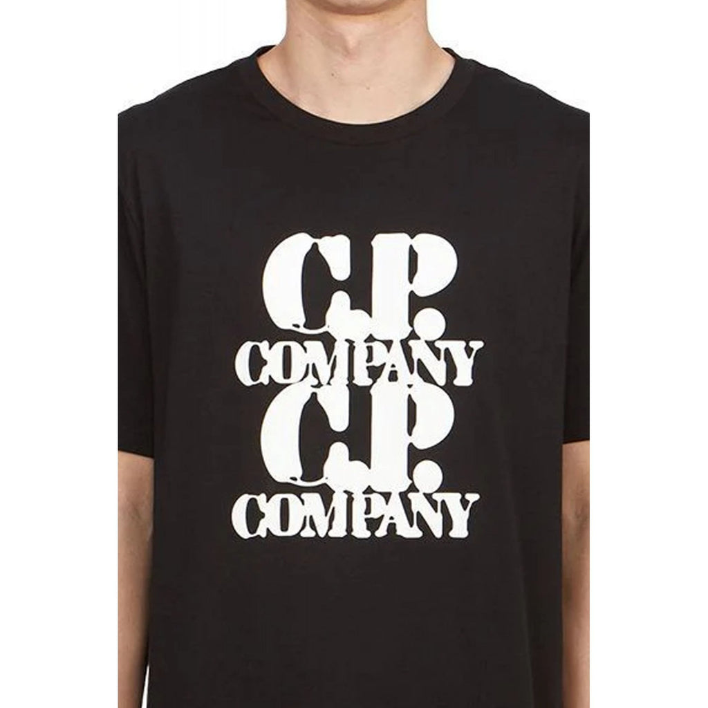 C.P. Company 16CMTS137A Large Logo Print Front & Back Jersey Half Sleeve T-Shirt - Black