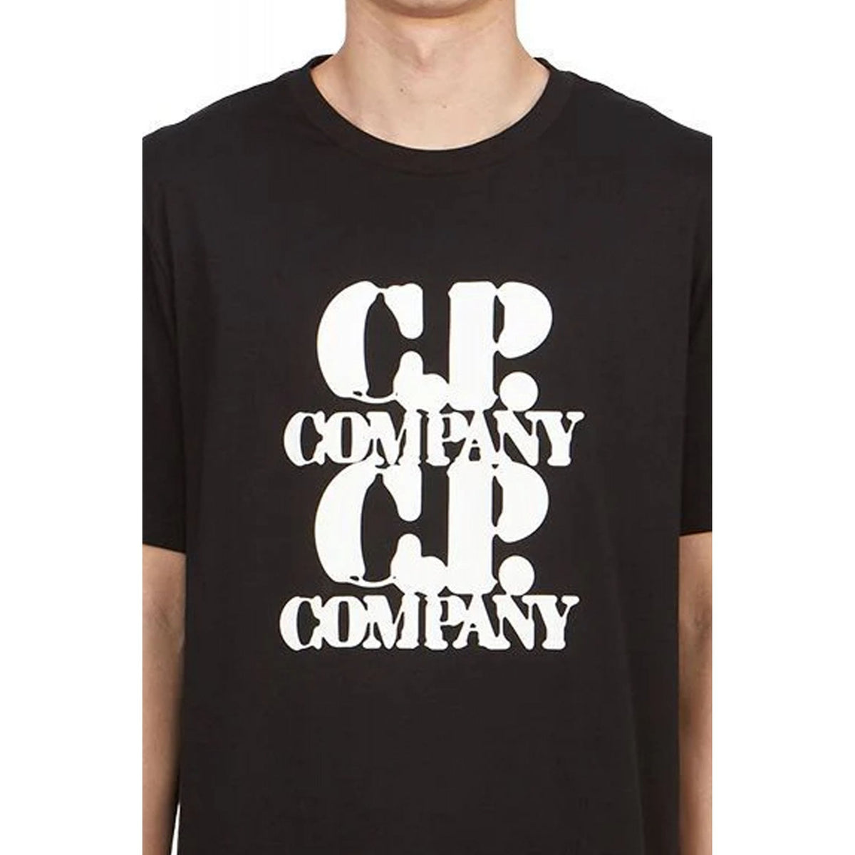 C.P. Company 16CMTS137A Large Logo Print Front & Back Jersey Half Sleeve T-Shirt - Black