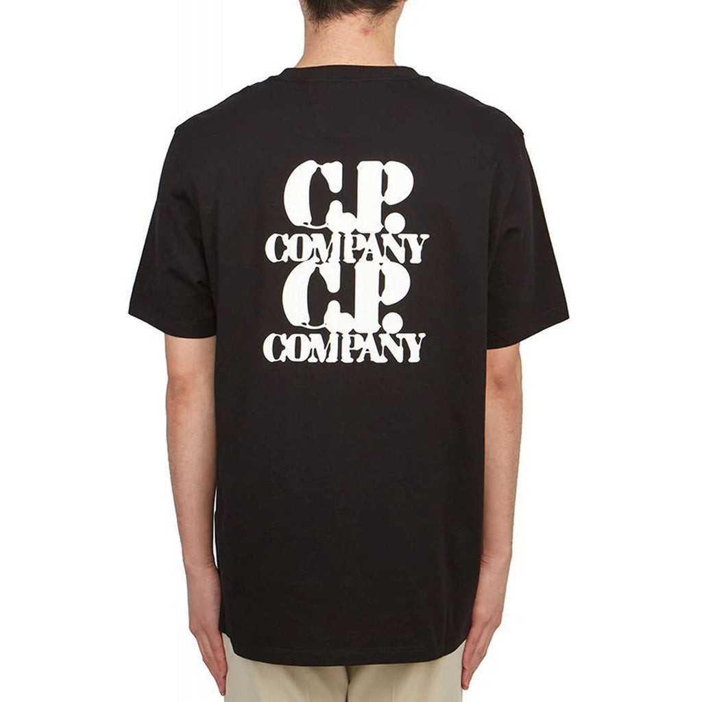 C.P. Company 16CMTS137A Large Logo Print Front & Back Jersey Half Sleeve T-Shirt - Black
