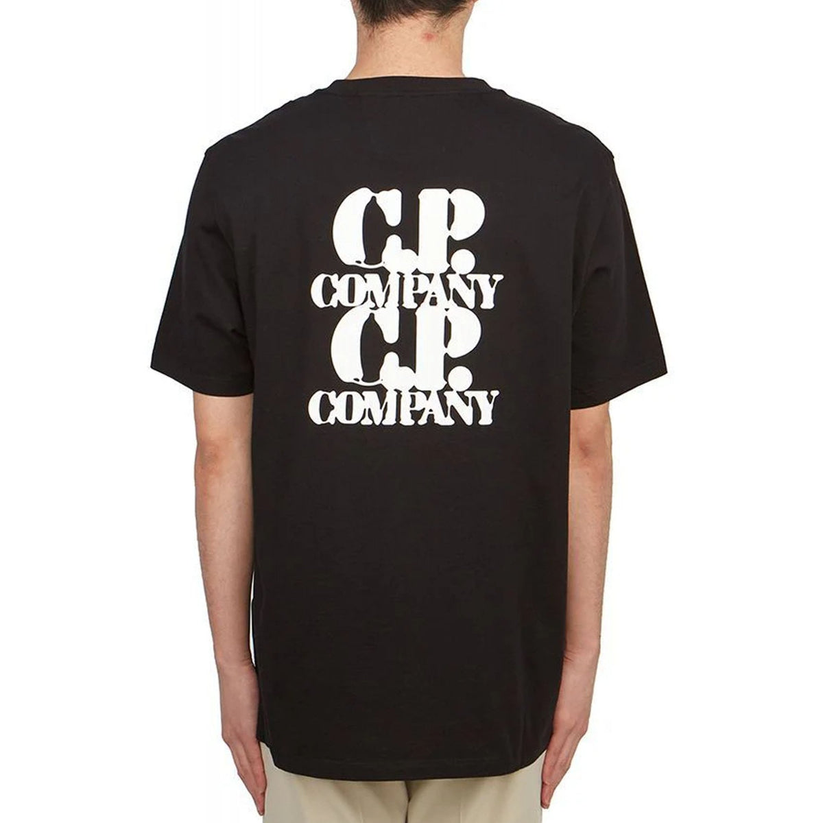 C.P. Company 16CMTS137A Large Logo Print Front & Back Jersey Half Sleeve T-Shirt - Black