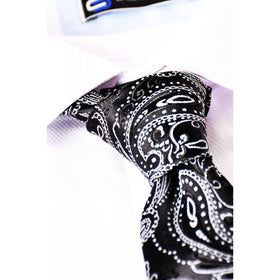 CB 104 Paisley Pattern Tie Plus Free Handkerchief Set - Black/White