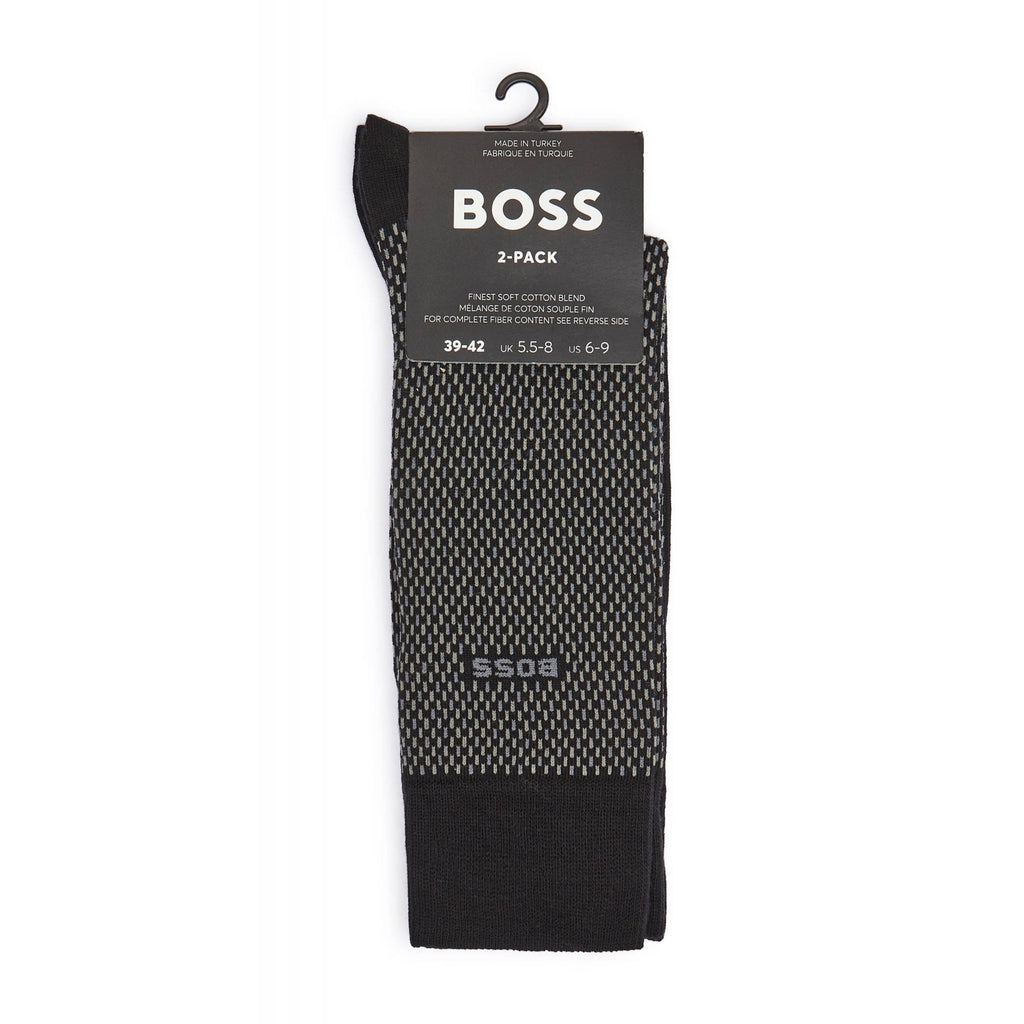Boss 50487872 Mini Pattern 2-Pack CC Essential Jacquard Logo Socks - Black
