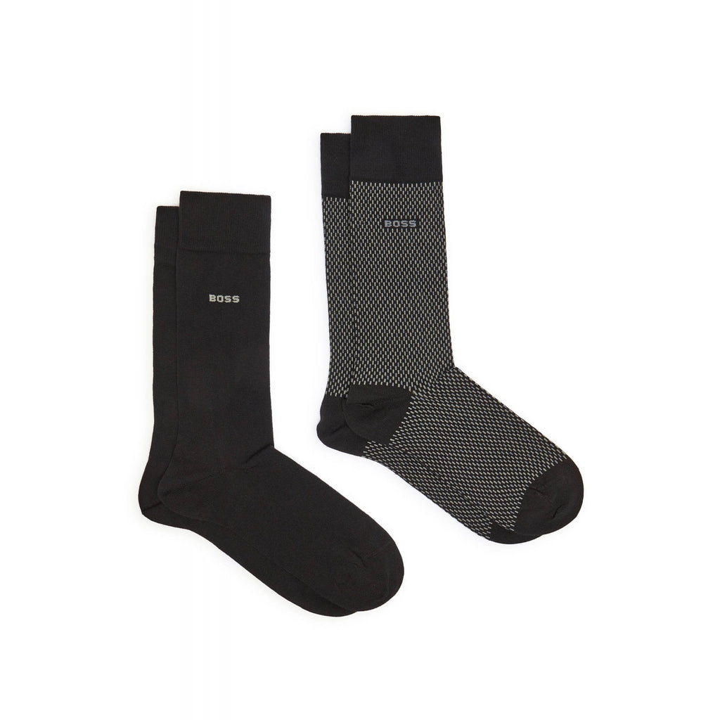 Boss 50487872 Mini Pattern 2-Pack CC Essential Jacquard Logo Socks - Black
