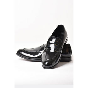 Wenitto | 11209 Leather Shine Patent Penny Slip-on Formal Loafer Shoe - Black