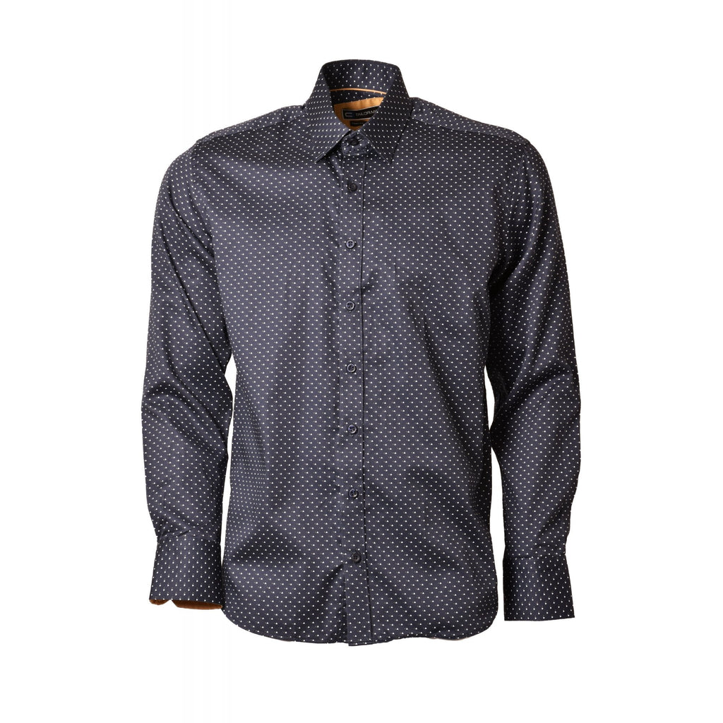 CB 061 Small Triangle Print Design Slim Fit Cotton Single Cuff Smart Shirt - Navy