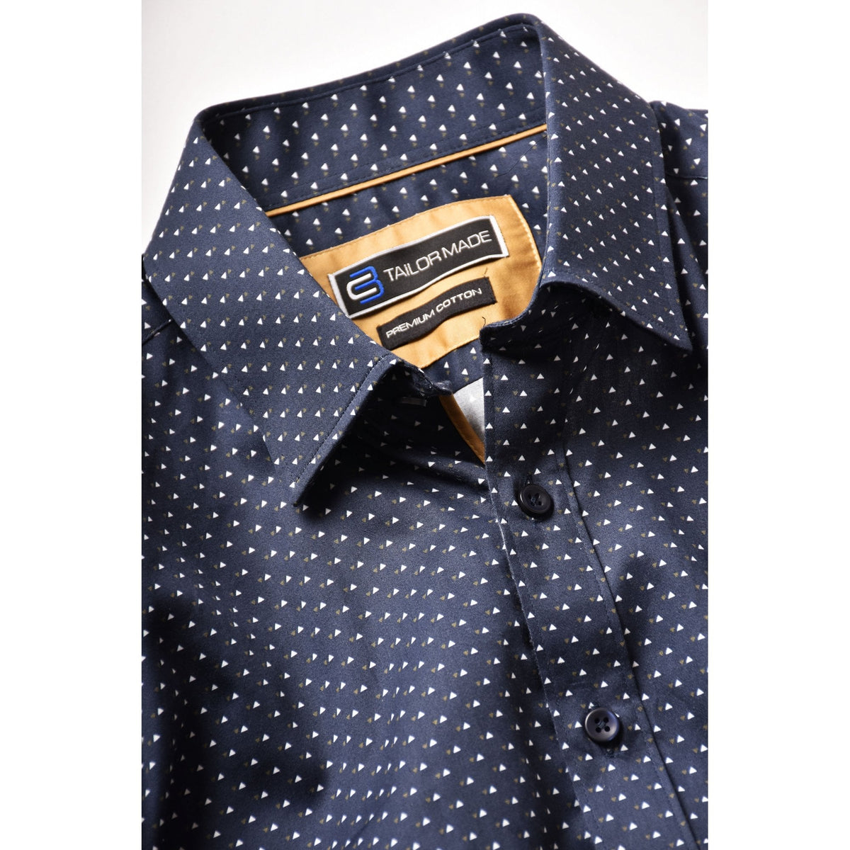 CB 061 Small Triangle Print Design Slim Fit Cotton Single Cuff Smart Shirt - Navy