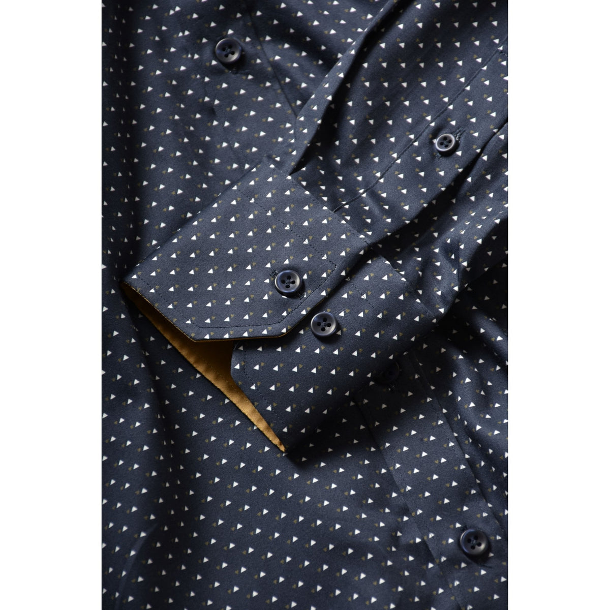 CB 061 Small Triangle Print Design Slim Fit Cotton Single Cuff Smart Shirt - Navy