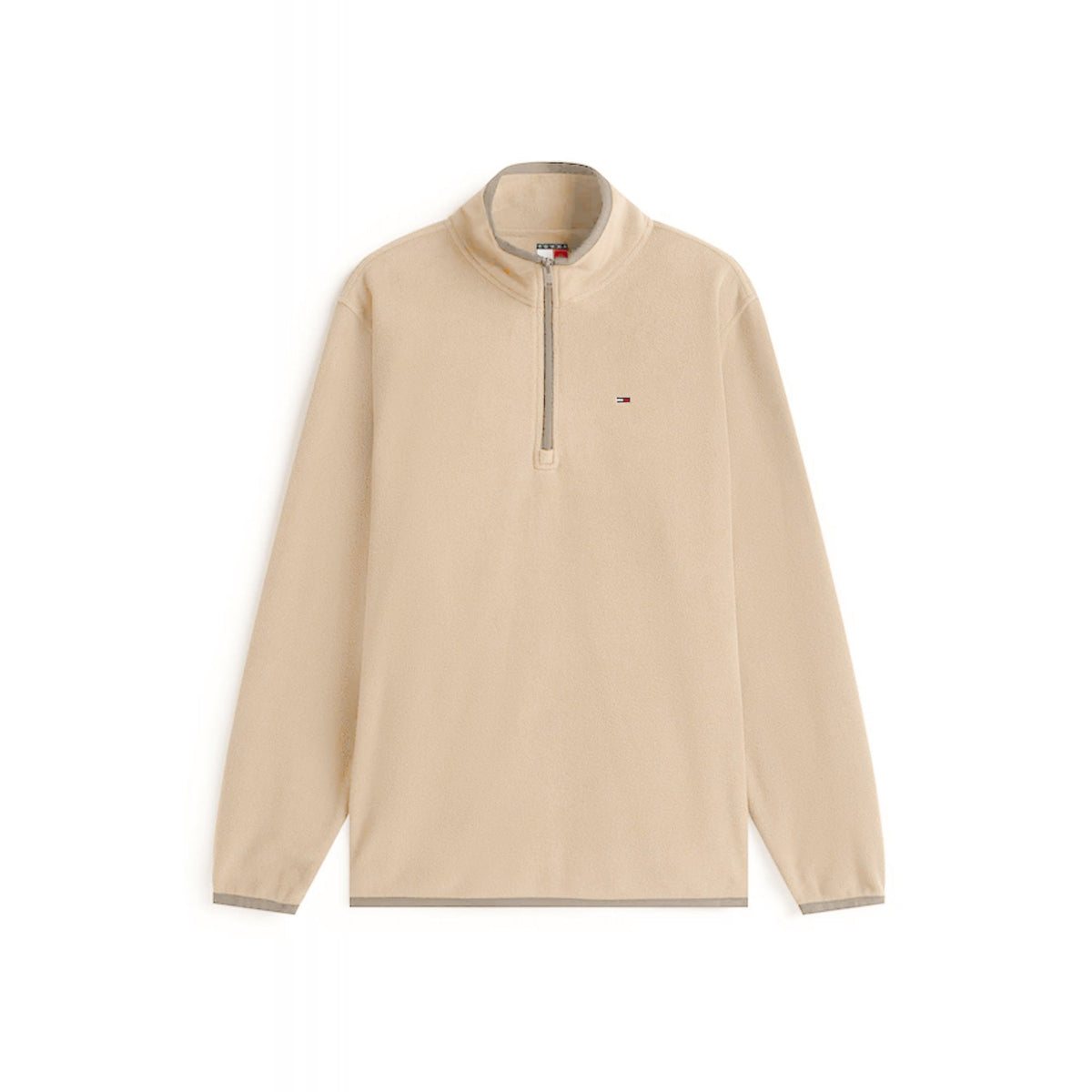 Tommy Jeans | DM22340 Quarter-Zip Polar Fleece Small Logo Crew Sweat Top - Gulf Sand Beige
