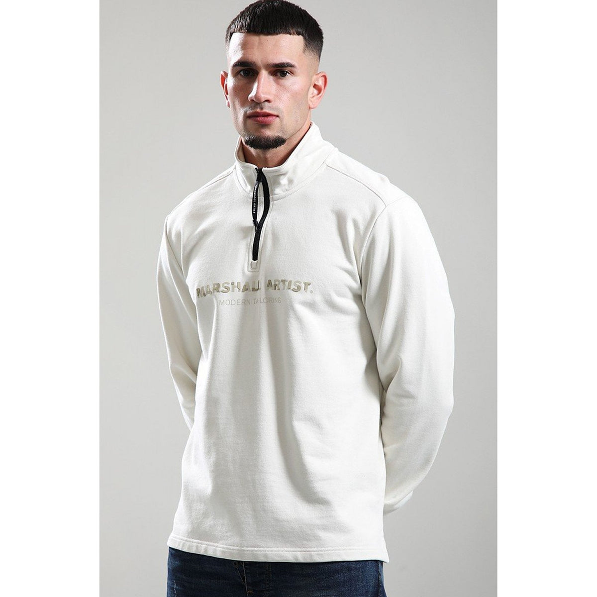 Marshall Artist | 1121 Quarter-Zip Reflective Wordmark Logo Print Sweat Top