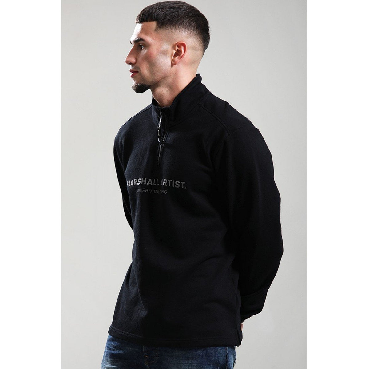 Marshall Artist | 1121 Quarter-Zip Reflective Wordmark Logo Print Sweat Top