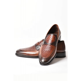 Paul Branco | M-01611 Leather Tramlines Textured Slip-on Formal Shoe - Brown