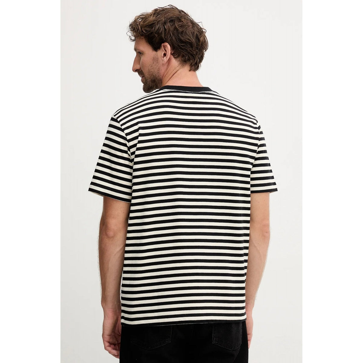 Calvin Klein Jeans | LV04RD204G Stripe Monogram Logo Crew Cotton Half-Sleeve T-Shirt - Black