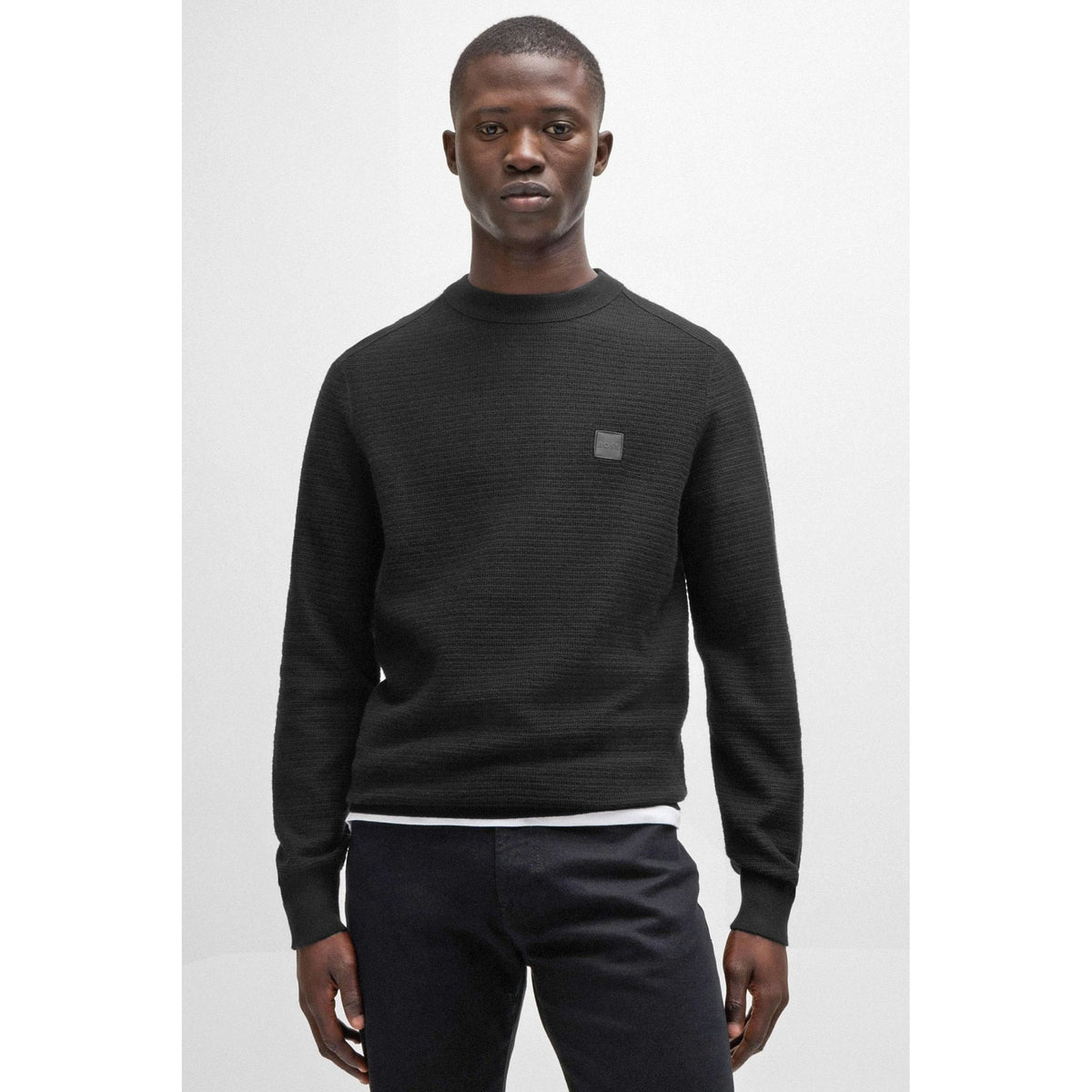 Hugo Boss 50527584 Anion_S Textured Knit Design Patch Logo Ribbed Crew Neck Jumper