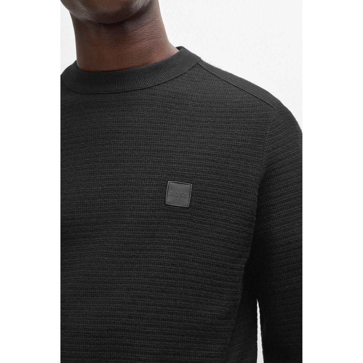 Hugo Boss 50527584 Anion_S Textured Knit Design Patch Logo Ribbed Crew Neck Jumper