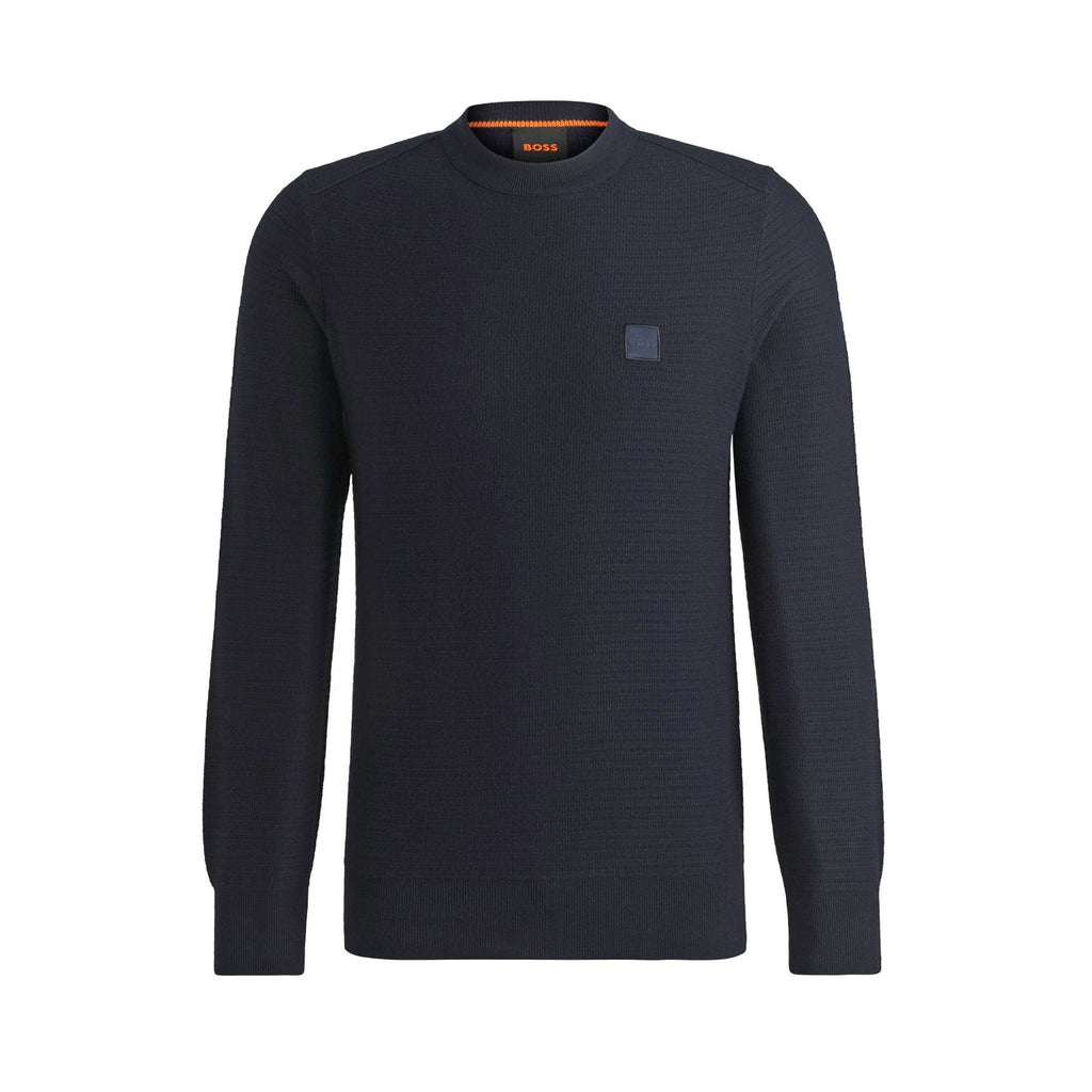 Hugo Boss 50527584 Anion_S Textured Knit Design Patch Logo Ribbed Crew Neck Jumper