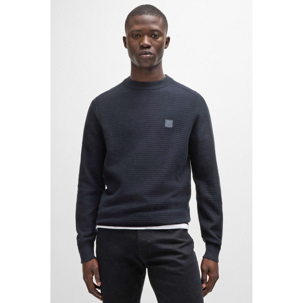 Hugo Boss 50527584 Anion_S Textured Knit Design Patch Logo Ribbed Crew Neck Jumper