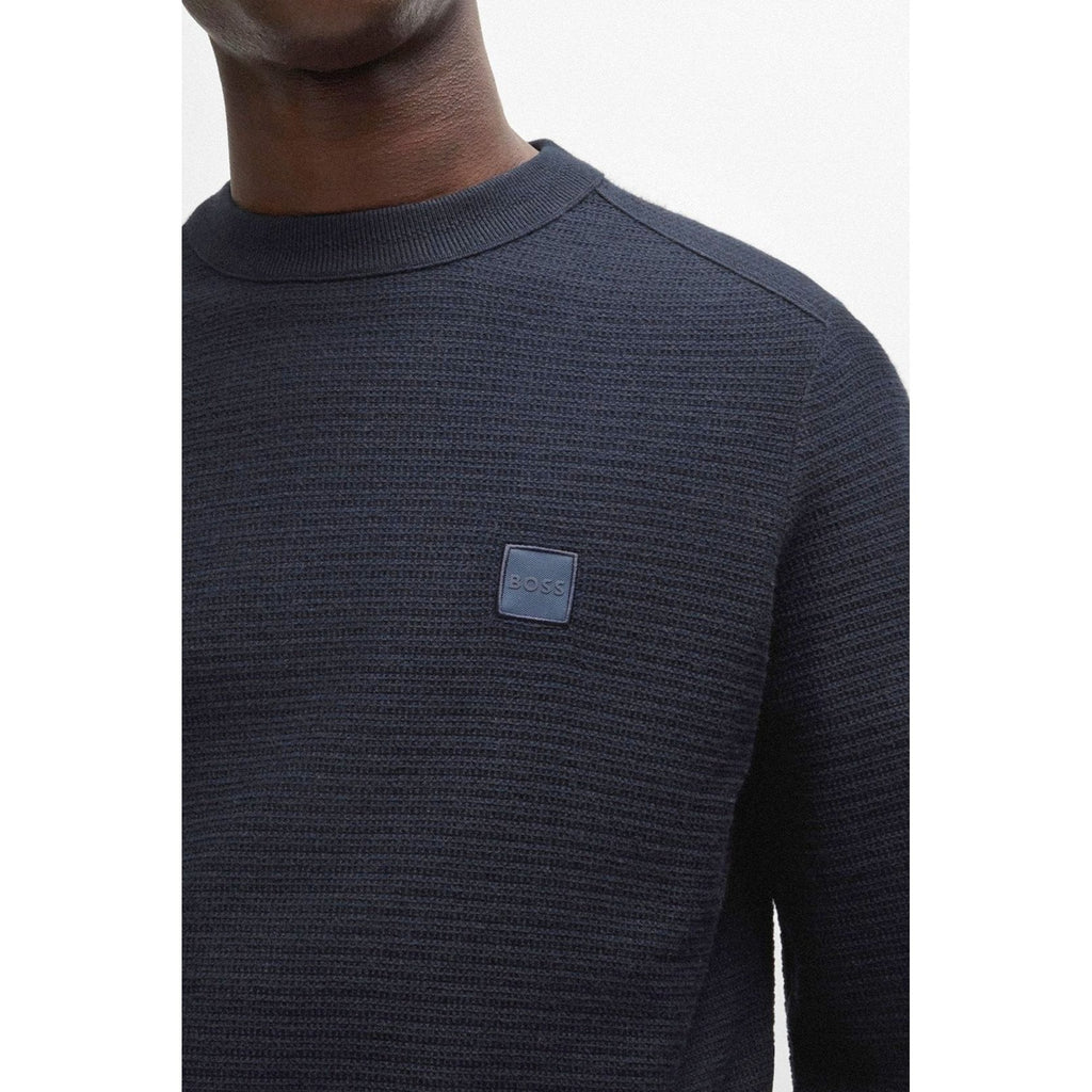 Hugo Boss 50527584 Anion_S Textured Knit Design Patch Logo Ribbed Crew Neck Jumper