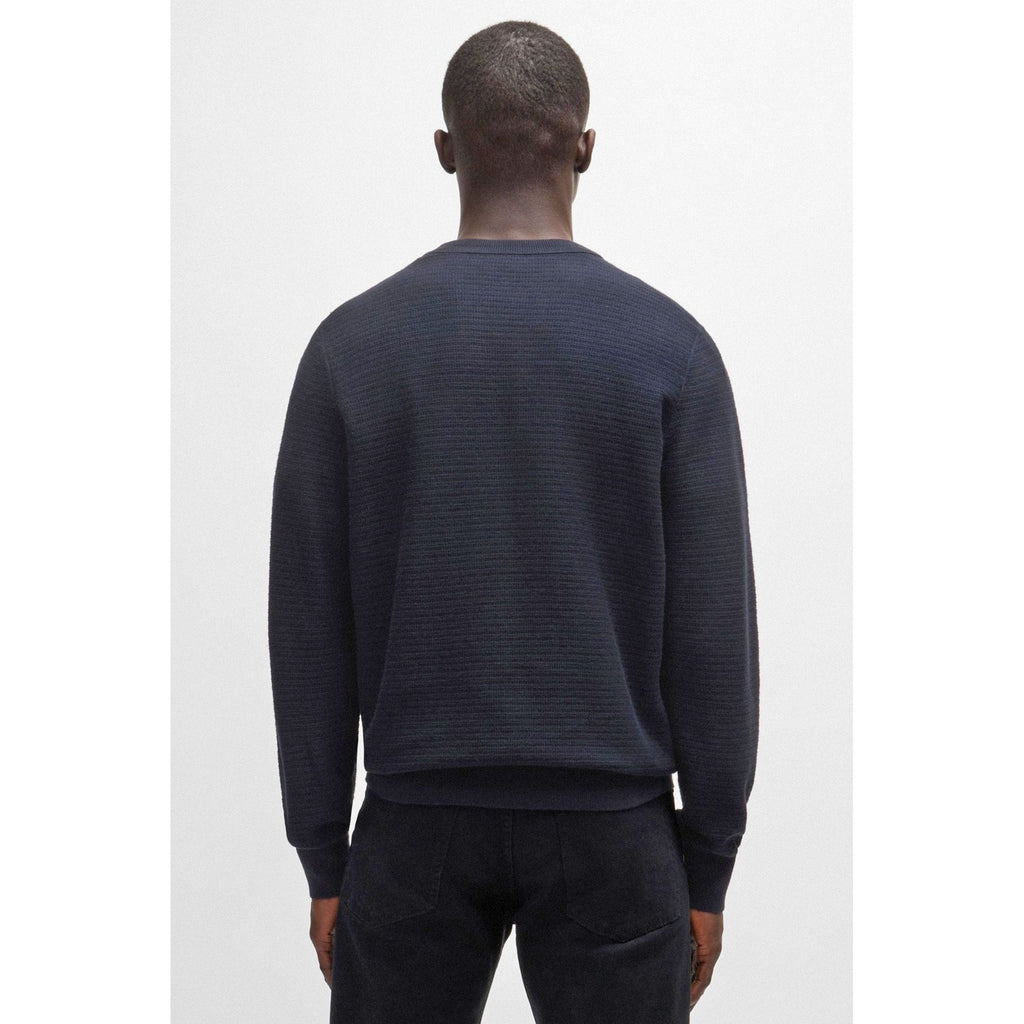 Hugo Boss 50527584 Anion_S Textured Knit Design Patch Logo Ribbed Crew Neck Jumper