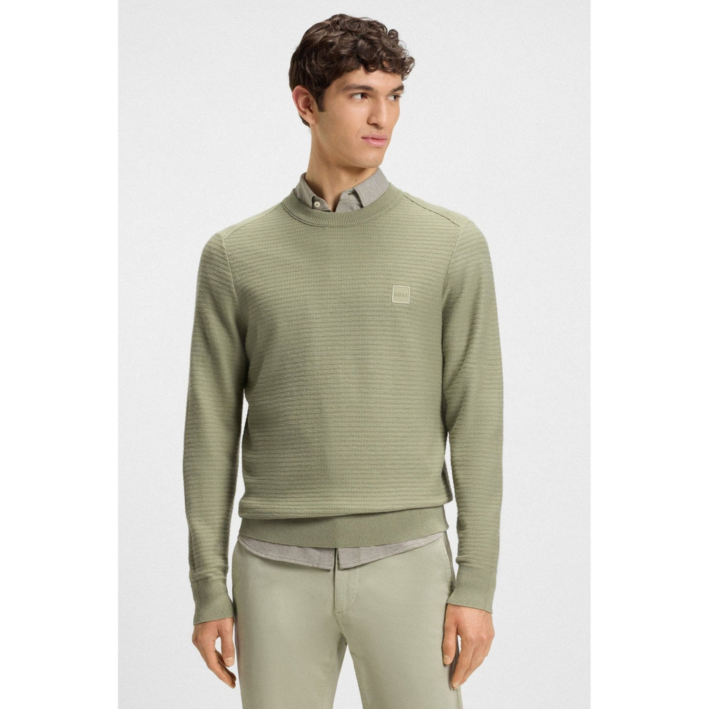 Hugo Boss 50527584 Anion_S Textured Knit Design Patch Logo Ribbed Crew Neck Jumper