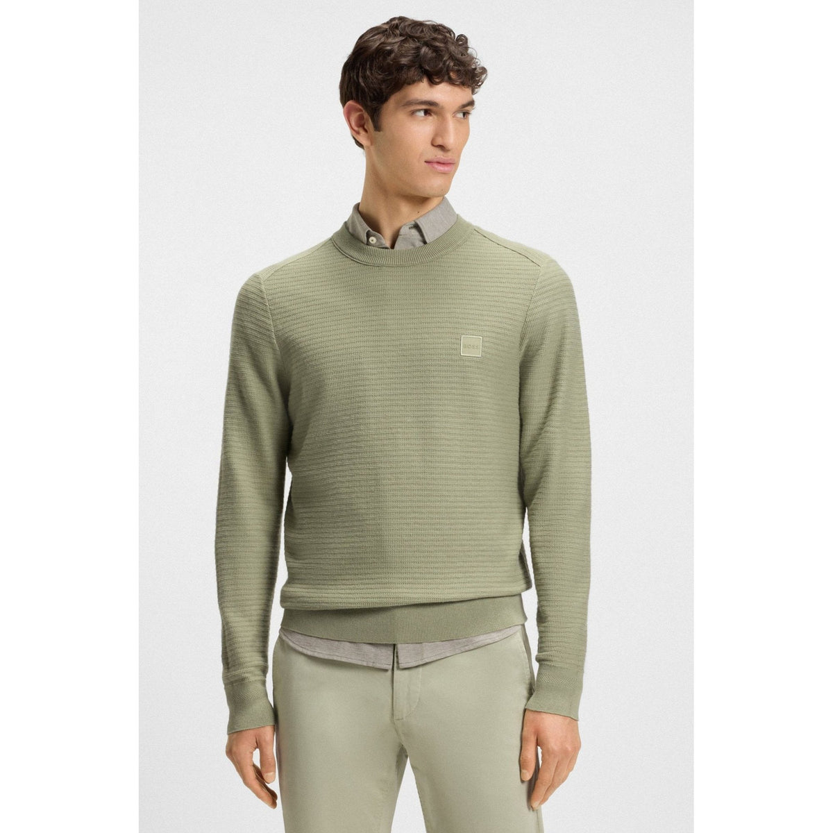 Hugo Boss 50527584 Anion_S Textured Knit Design Patch Logo Ribbed Crew Neck Jumper