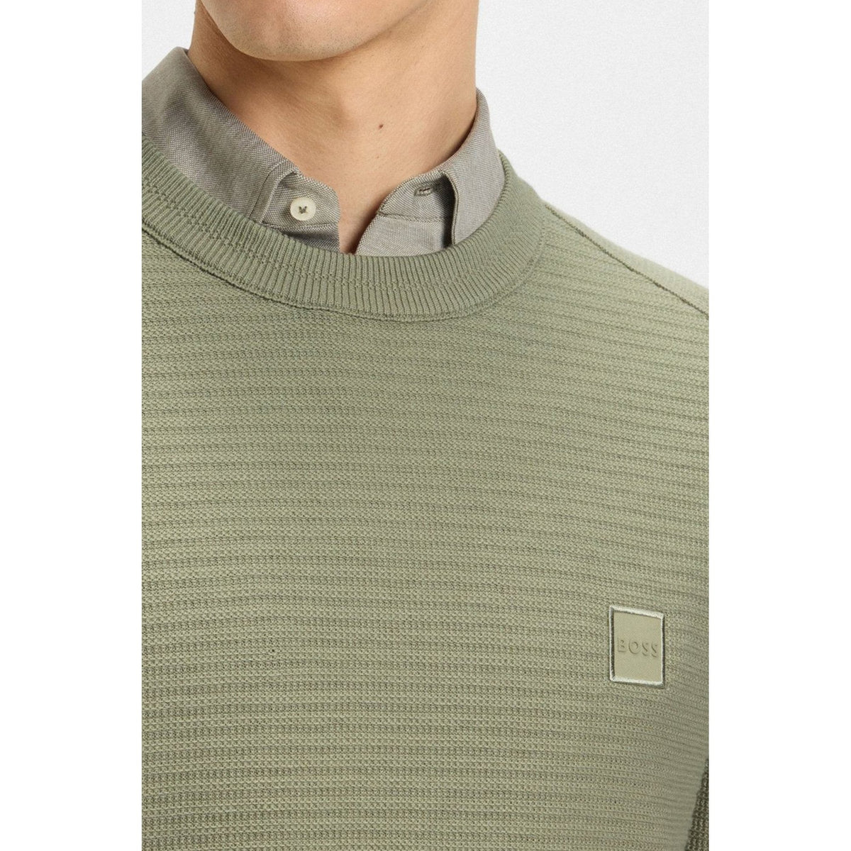 Hugo Boss 50527584 Anion_S Textured Knit Design Patch Logo Ribbed Crew Neck Jumper