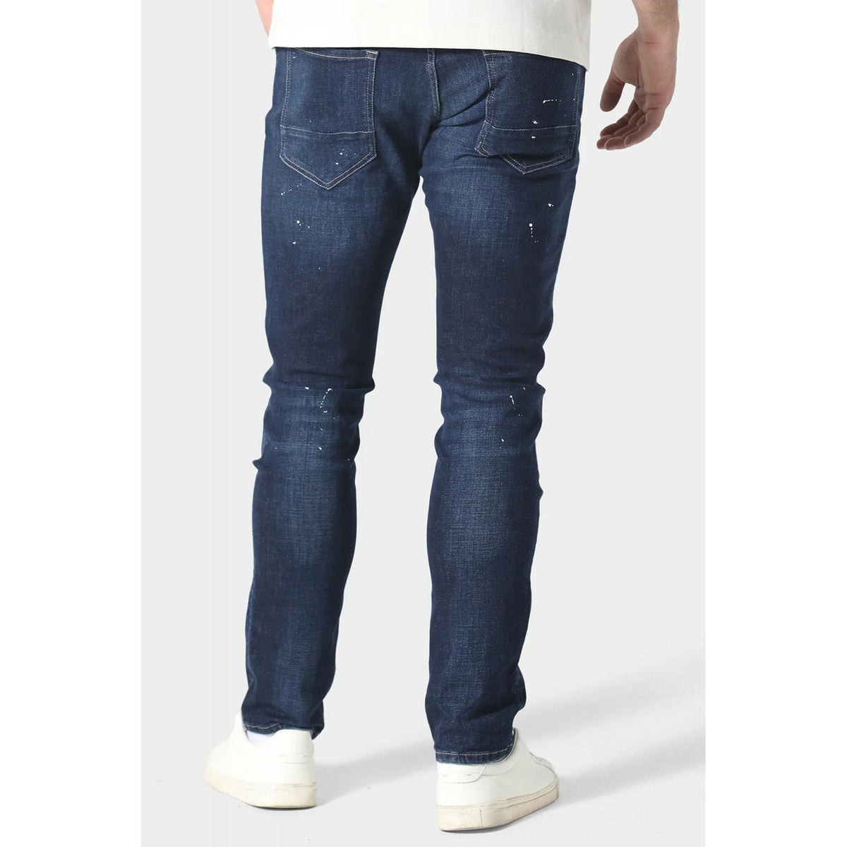 Police 1061 Todd Dino Stretch Slim Fit Distressed Paint Splatter Denim Jean - Blue Wash