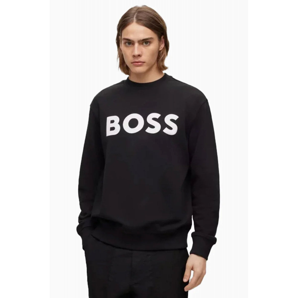 Boss 50487133 Basic BOSS White Logo Cotton Crew Sweat Top - Black