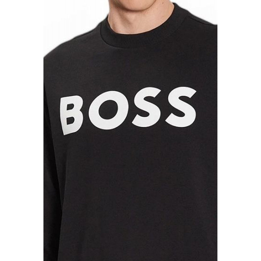 Boss 50487133 Basic BOSS White Logo Cotton Crew Sweat Top - Black