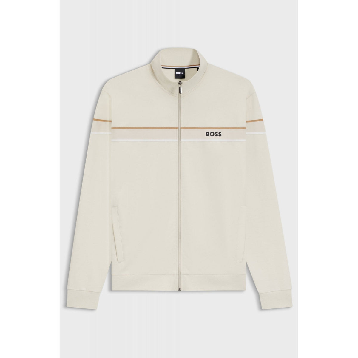 Boss 50550612 Iconic Tape Trim Cotton Terry Full Zip Track Top - Beige