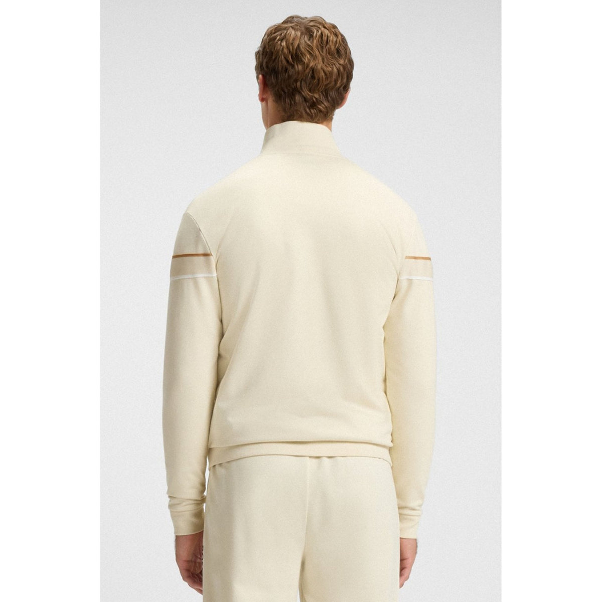 Boss 50550612 Iconic Tape Trim Cotton Terry Full Zip Track Top - Beige