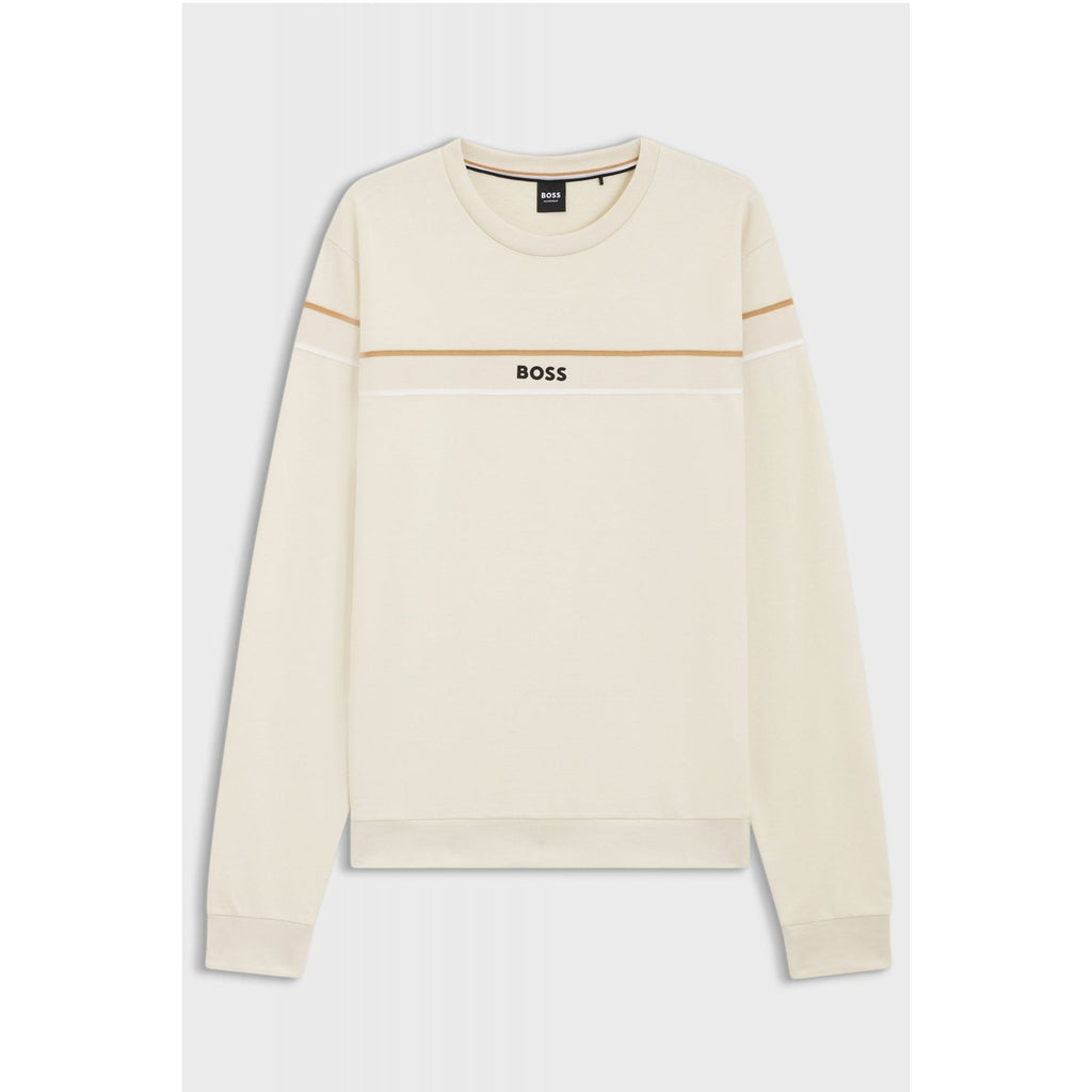 Boss 50545589 Iconic Tape Trim Cotton Terry Sweat Top - Beige