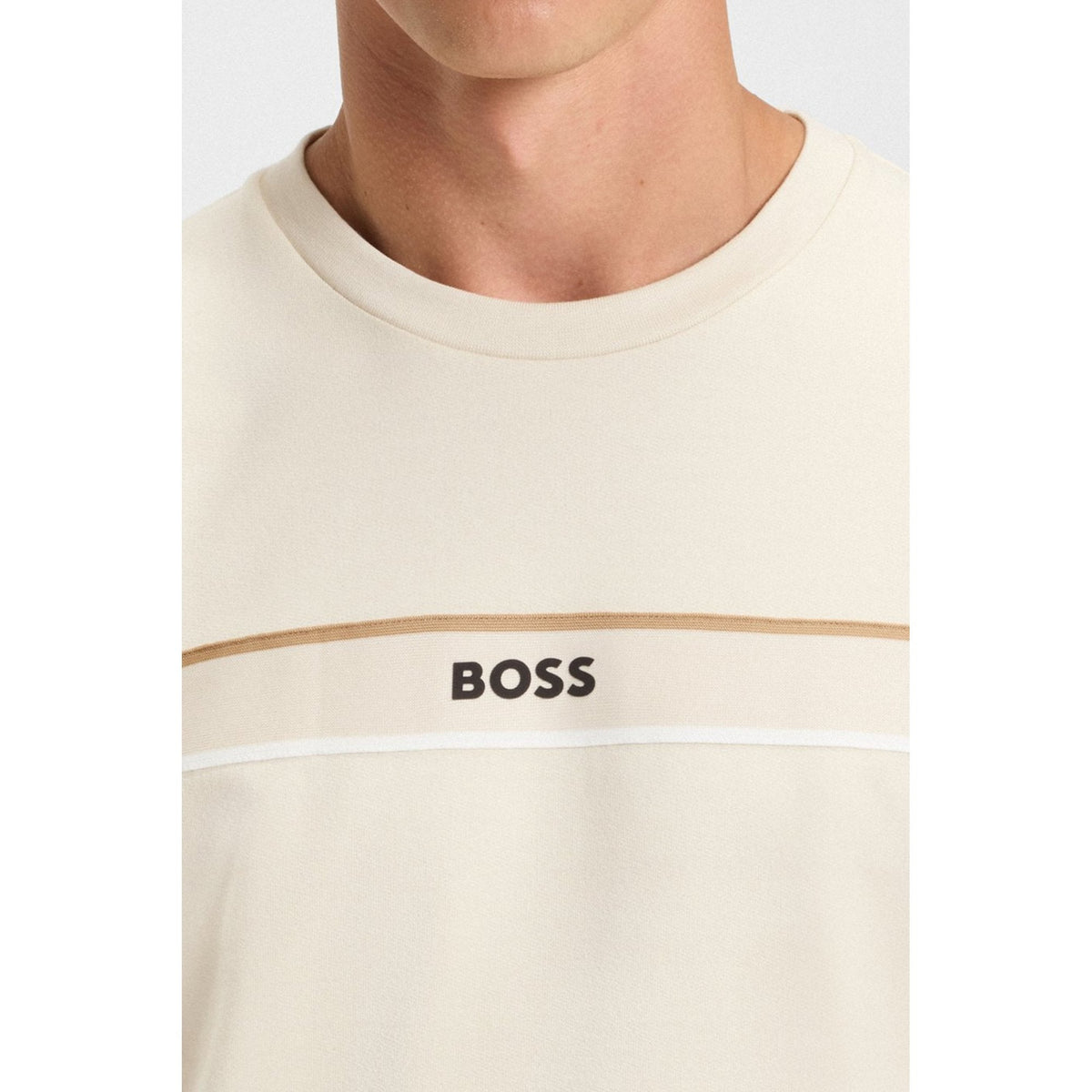 Boss 50545589 Iconic Tape Trim Cotton Terry Sweat Top - Beige