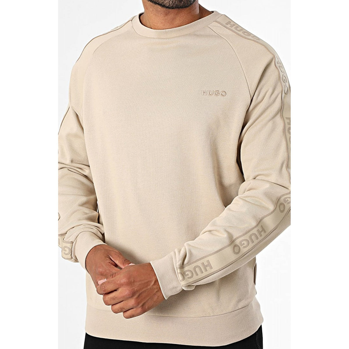 Hugo Boss 50540909 Liam Contrast Signature Tape Crew Sweat Top - Beige