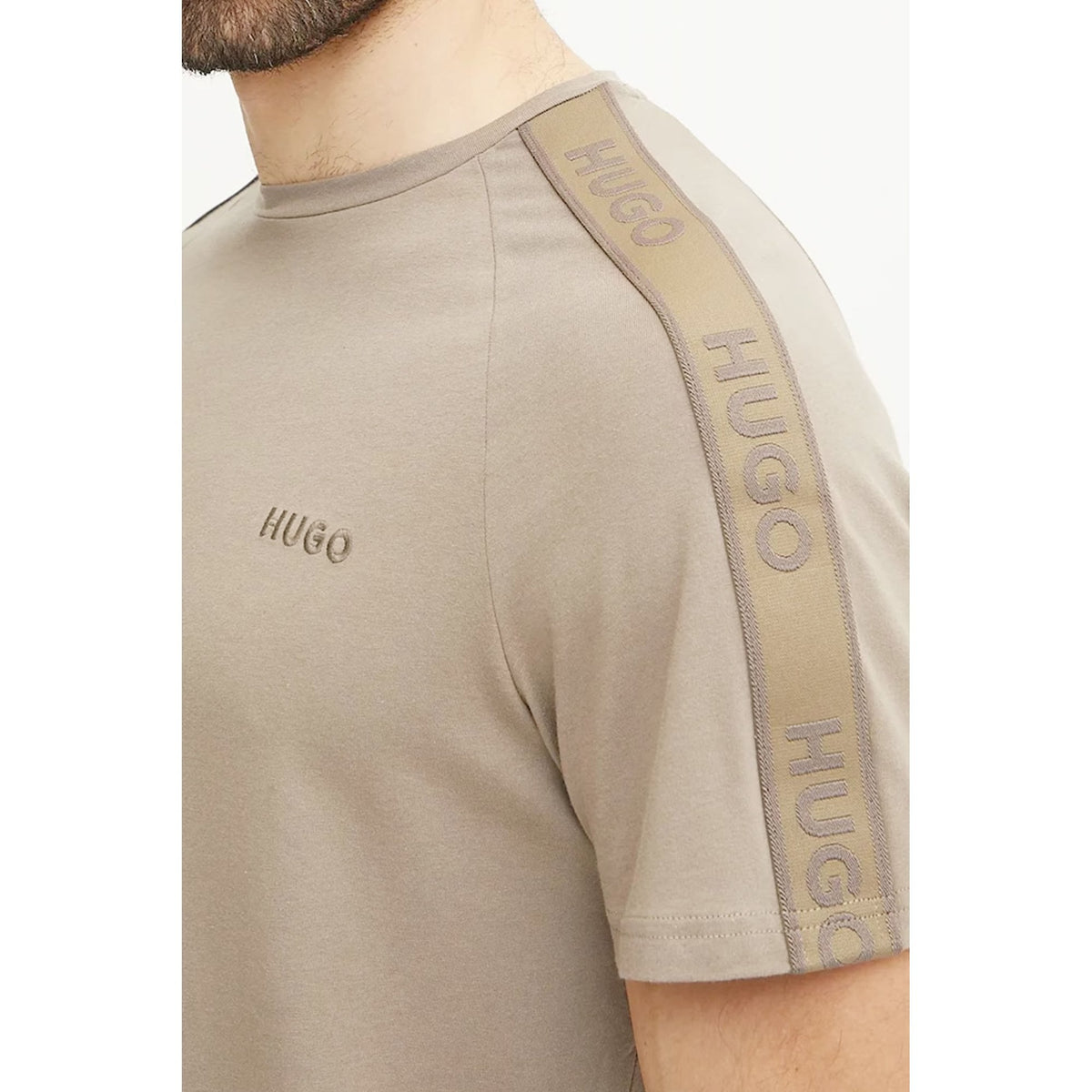Hugo Boss 50540912 Liam Contrast Signature Tape Half Sleeve T-Shirt - Beige