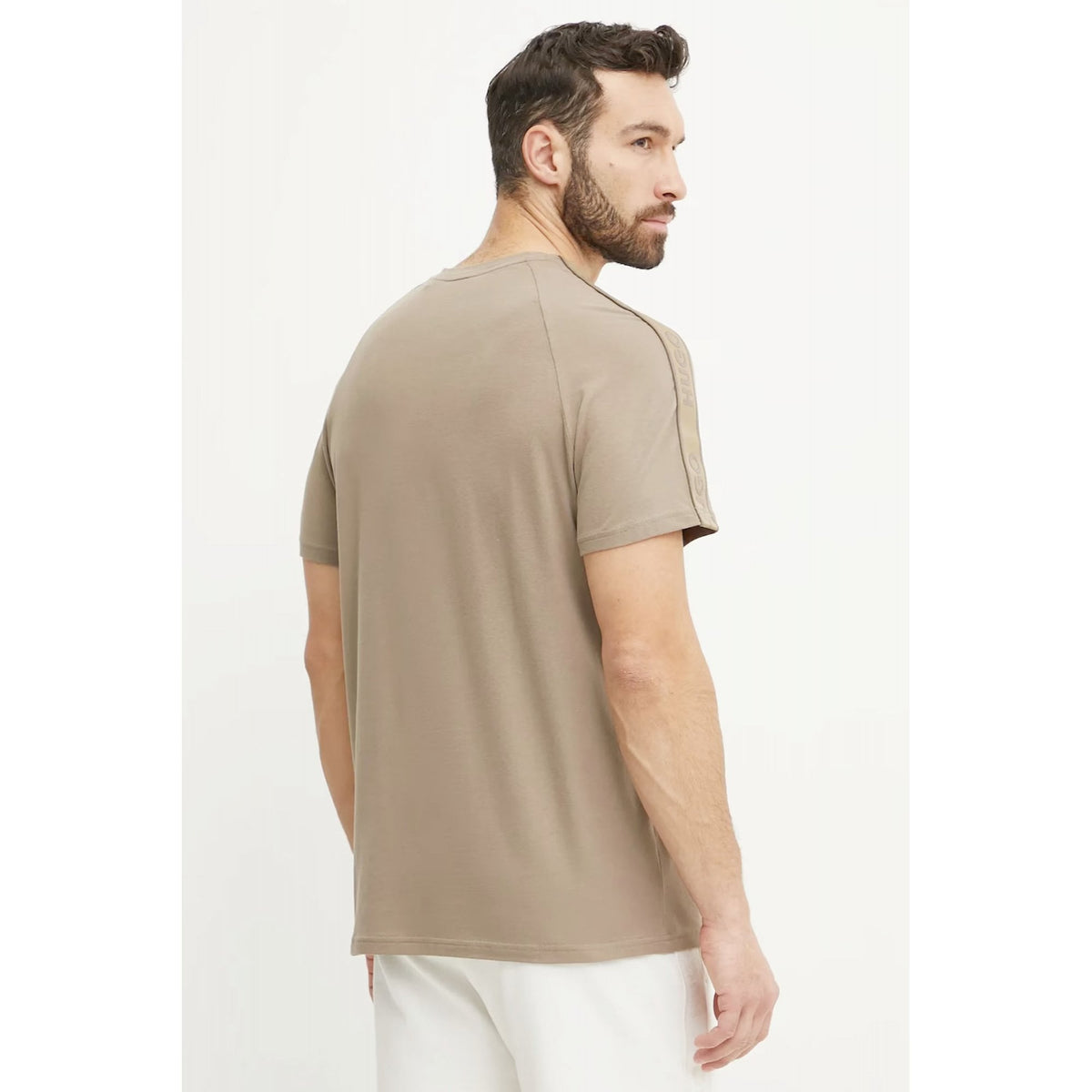 Hugo Boss 50540912 Liam Contrast Signature Tape Half Sleeve T-Shirt - Beige