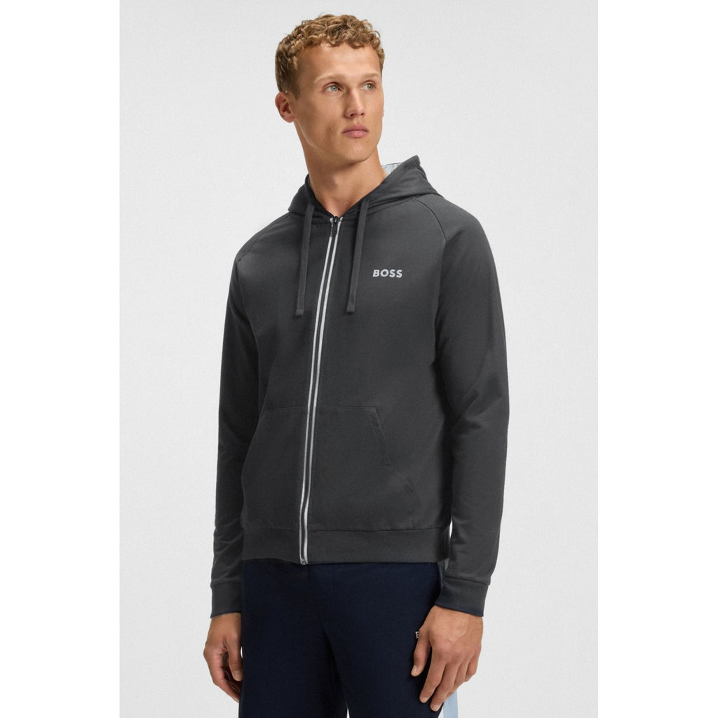 Hugo Boss | 50545573 Authentic Cotton Lightweight Stripe Full Zip Hood Track Top - Black