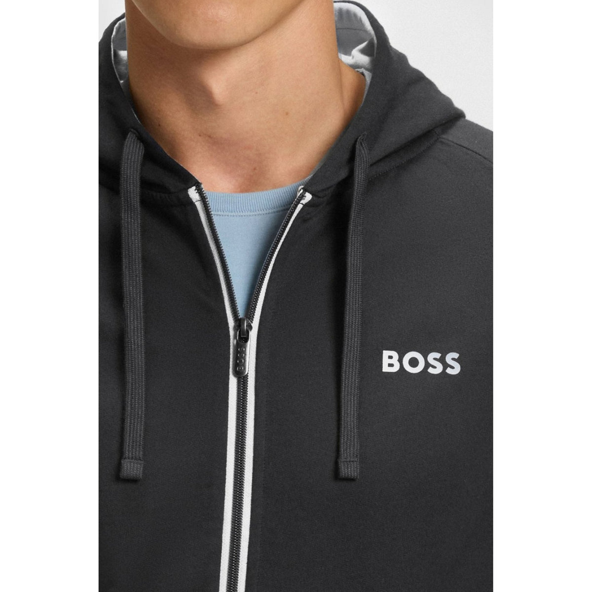 Hugo Boss | 50545573 Authentic Cotton Lightweight Stripe Full Zip Hood Track Top - Black