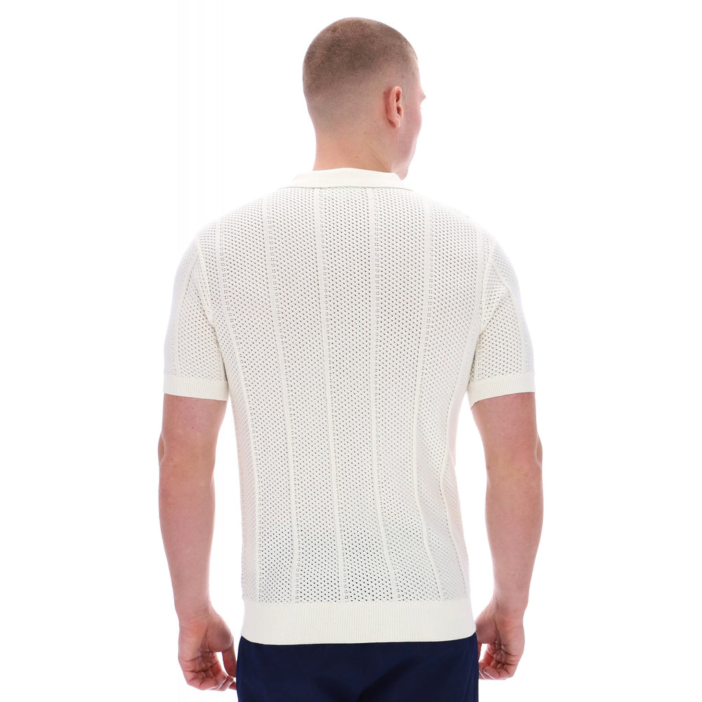 Sergio Tacchini | Montell Knit Cotton Contrast Colour Stripe Button-Down Polo T-Shirt - Ecru