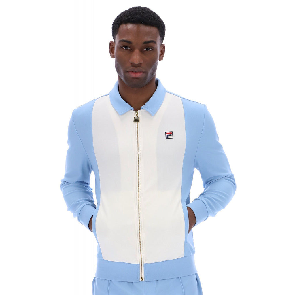 Fila Vintage Tommaso MH015 Contrast Colour Panel Cut & Sew Track Top - Sky Blue/Gardenia