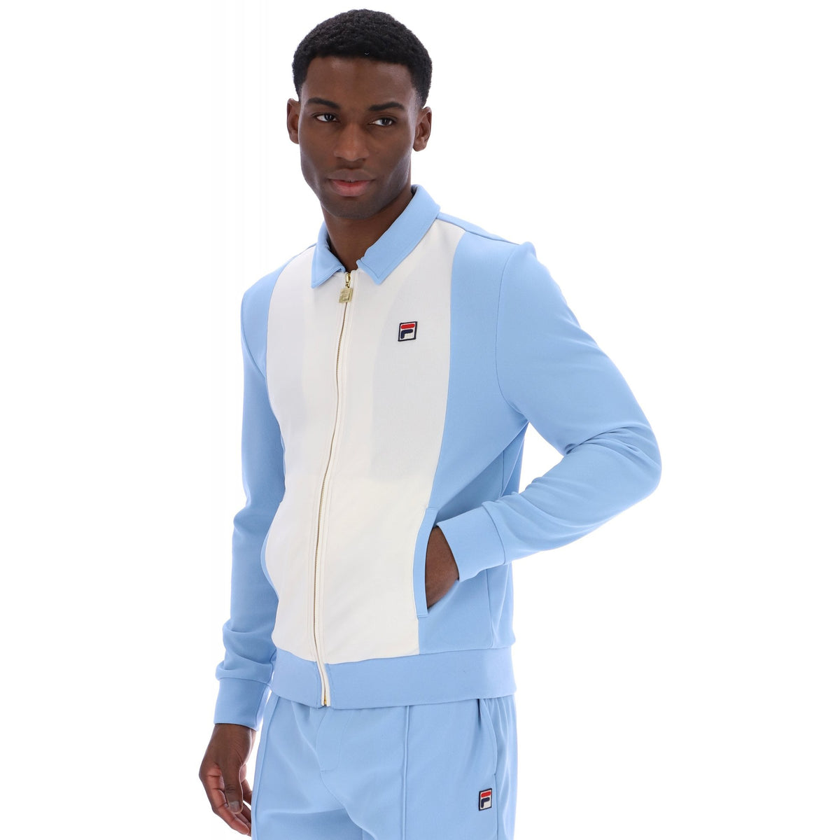 Fila Vintage Tommaso MH015 Contrast Colour Panel Cut & Sew Track Top - Sky Blue/Gardenia