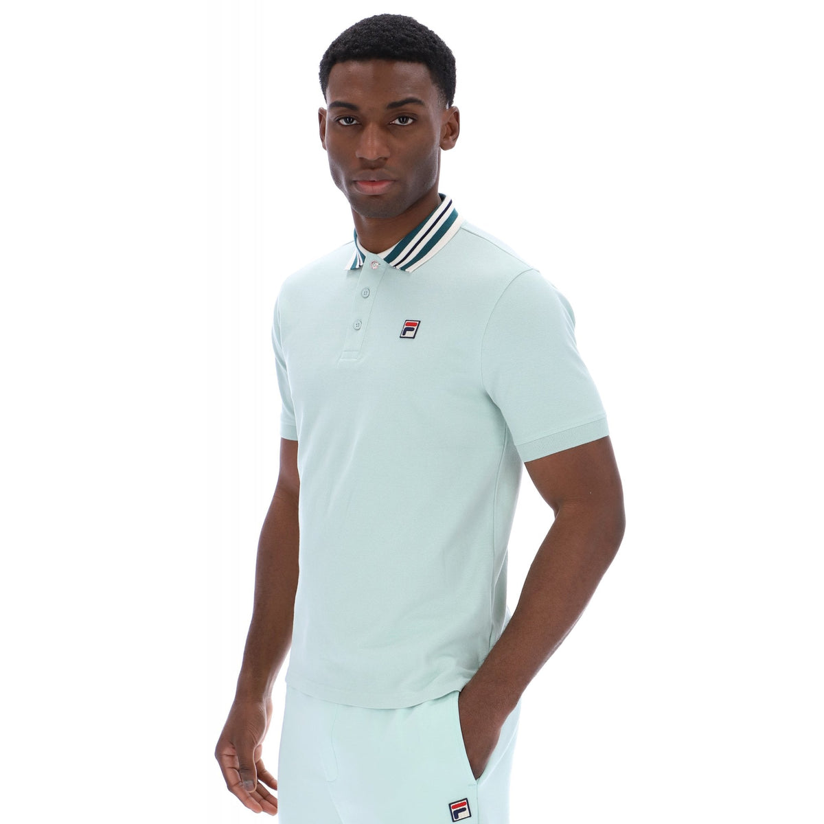 Fila Vintage Achille MH009 Classic Heritage Tipped Polo T-Shirt - Mint Surf Spray