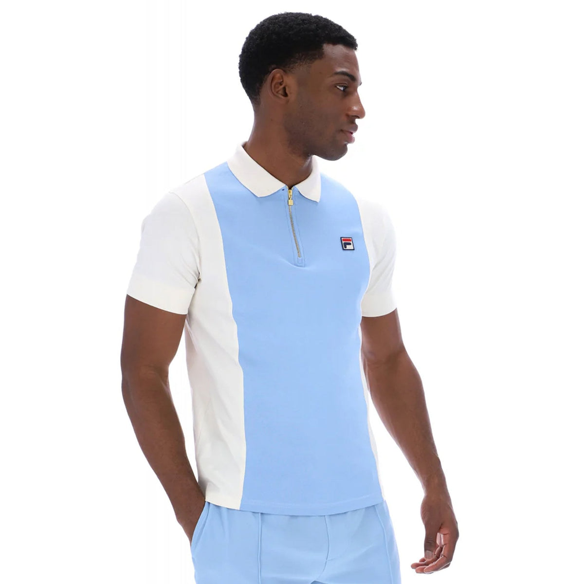 Fila Vintage Pierro MH014 Cut & Sew 1/4 Zip Polo T-Shirt - Sky Blue