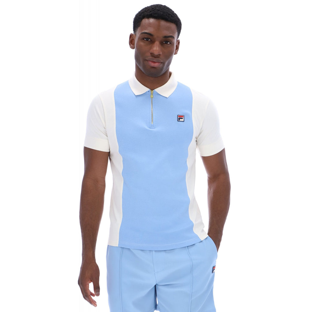 Fila Vintage Pierro MH014 Cut & Sew 1/4 Zip Polo T-Shirt - Sky Blue