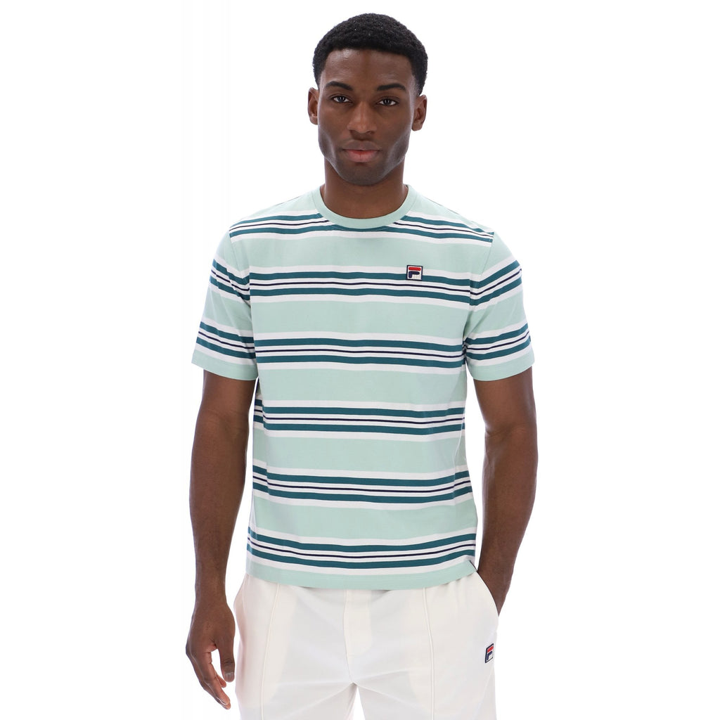 Fila Cesare MH006 Yarn Dye Contrast Stripe Half Sleeve T-Shirt - Mint Surf Spray