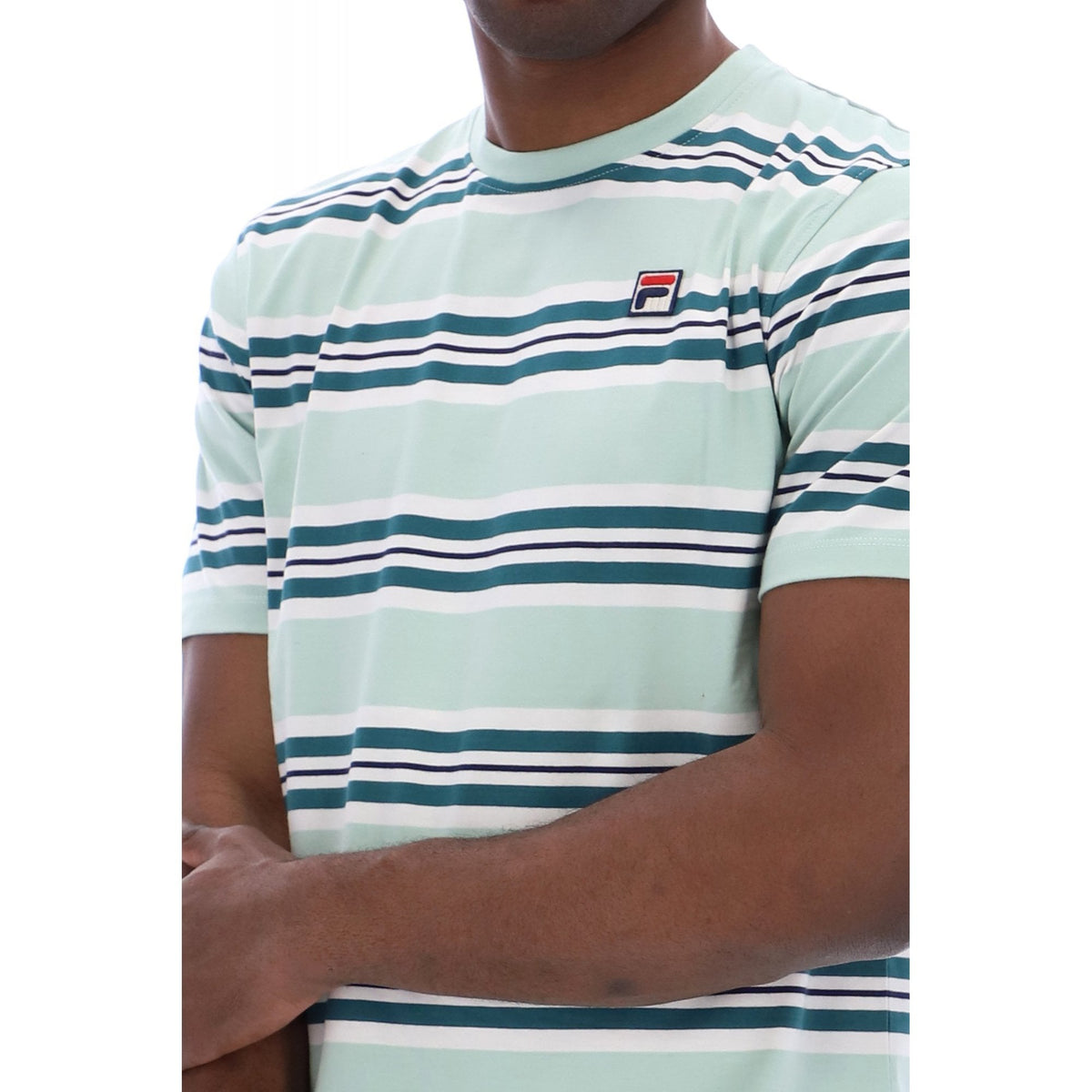 Fila Cesare MH006 Yarn Dye Contrast Stripe Half Sleeve T-Shirt - Mint Surf Spray