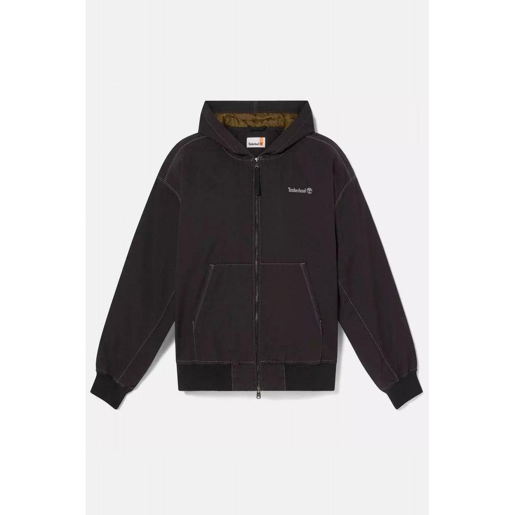 Timberland TB0A6HNY Washed-Duck Canvas Full Zip Hood Overshirt Jacket - Black